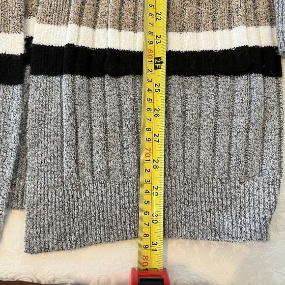 Almost Famous Womens Cardigan Sweater Size S Striped Long Sherpa Hood Pockets - Picture 7 of 11